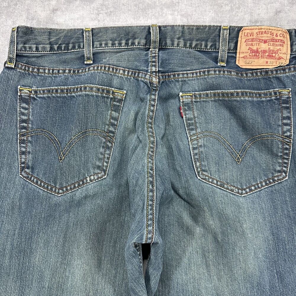 Vintage Levi's 527 Low Boot Cut Size 38x32 Mens Jeans Faded Loose Fit - Picture 3 of 10